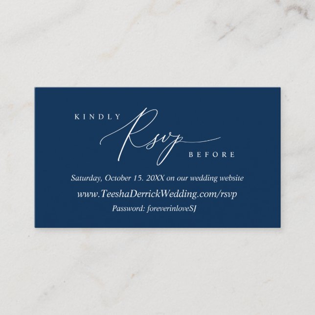 Modern Simple Navy Blue Calligraphy, Online RSVP E Enclosure Card (Front)