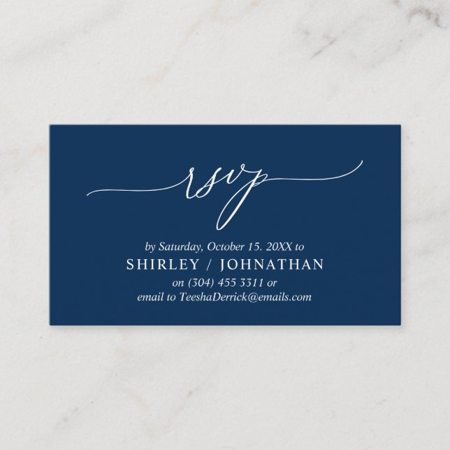 Modern Simple Navy Blue Calligraphy, Wedding RSVP  Enclosure Card (Front)
