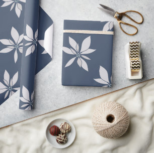 Modern Simple Navy Blue Floral Pattern Wrapping Paper