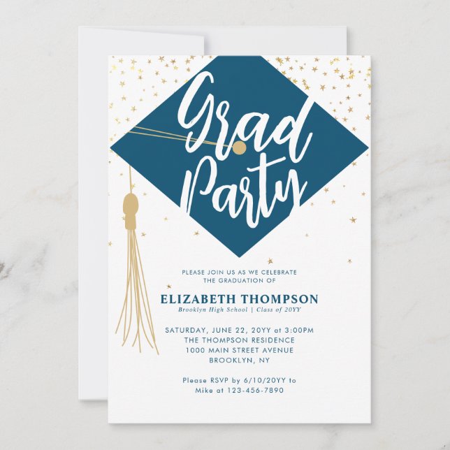 Modern Simple Navy Blue GRAD Graduation Party Invitation (Front)