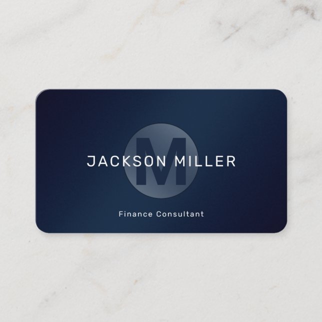 Modern Simple Navy Blue Monogram Professional Business Card (Front)