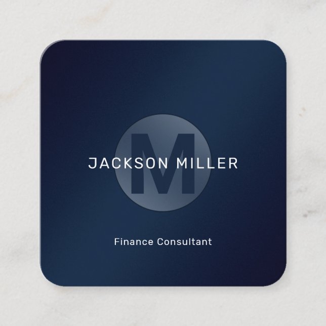 Modern Simple Navy Blue Monogram Professional Square Business Card (Front)