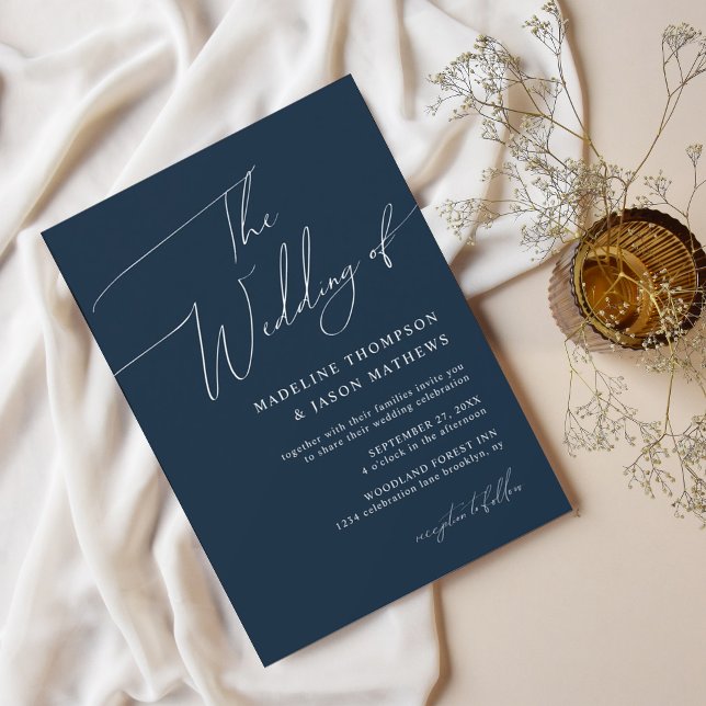 Modern Simple Navy Blue Script The Wedding Invitation (Creator Uploaded)