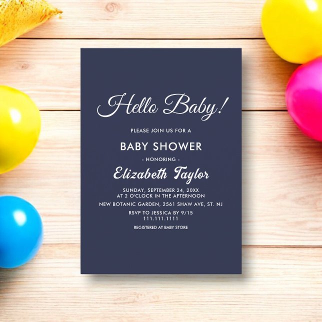 Modern Simple Navy Blue White Elegant Baby Shower Invitation (Creator Uploaded)