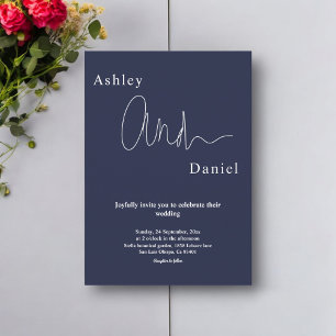 Modern Simple Navy Blue White Elegant Chic Wedding Invitation