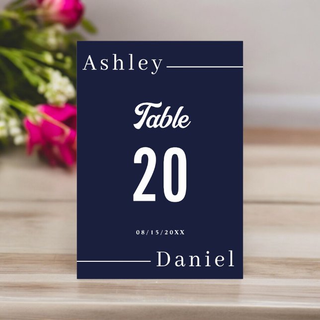 Modern Simple Navy Blue White Formal Chic Wedding Table Number (Creator Uploaded)