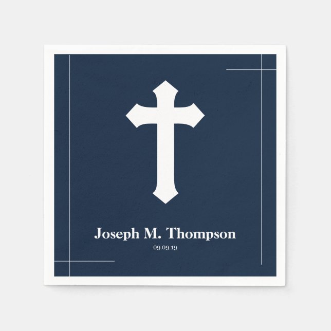 Modern Simple Navy Cross First Holy Communion Napkin (Front)