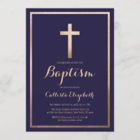 Modern Simple Navy Gold Cross Border Baptism