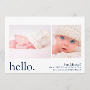 Modern Simple Navy Hello Birth Announcement