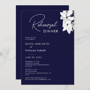 Modern Simple Navy Magnolia Rehearsal Dinner Invitation