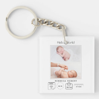 Modern Simple New Baby Personalised 2 Photo  Key Ring
