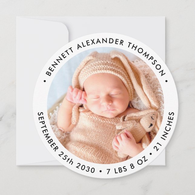 Modern Simple New Baby Personalised Photo Birth  Announcement (Front)