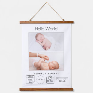 Modern Simple New Baby Personalized 2 Photo Hanging Tapestry