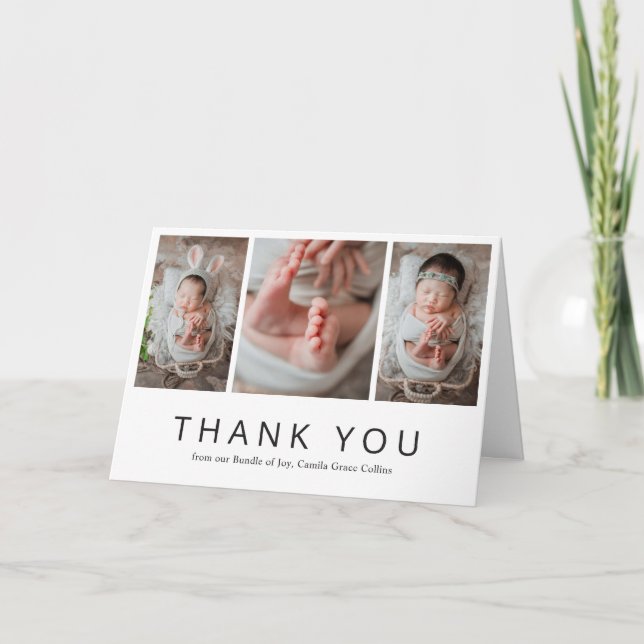 Modern Simple Newborn Photo Collage Baby Shower Thank You Card (Front)
