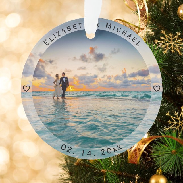 Modern Simple Newlyweds Photo Wedding Anniversary Ornament (Creator Uploaded)