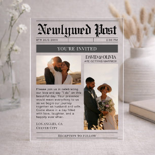 Modern Simple Newspaper Wedding Acrylic Invitations