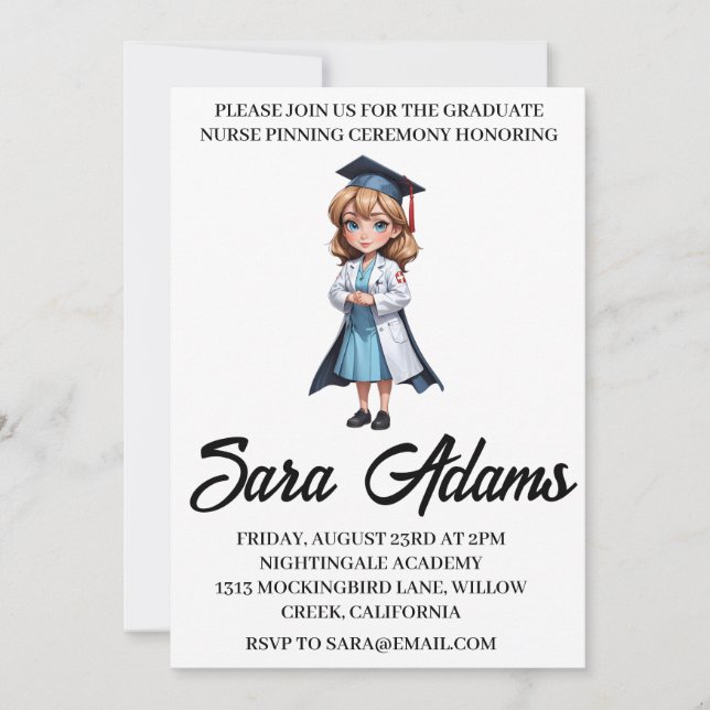modern simple nursing pinning ceremony invitations (Front)