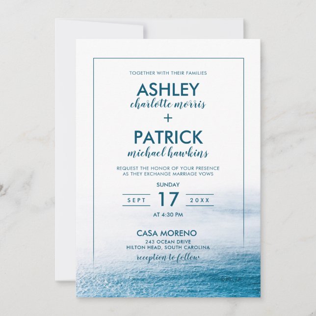 Modern Simple Ocean Beach Seaside Wedding Invitation (Front)