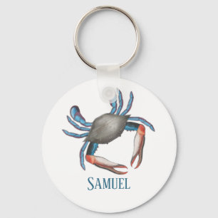 Modern Simple Ocean Blue Crab Nautical Coastal Key Ring