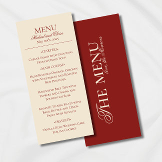 Modern Simple Old Money Bold Red Wedding Dinner Menu
