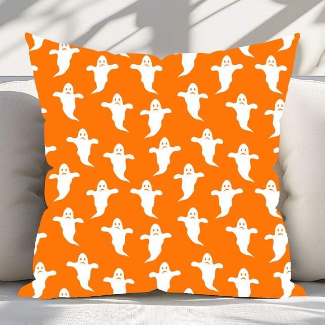 Modern Simple Orange and White Ghosts Halloween Cushion (Creator Uploaded)