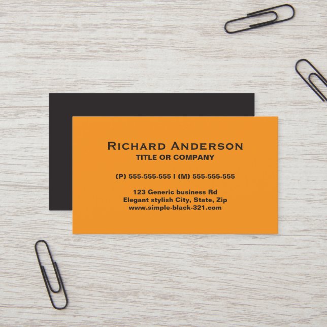 Modern simple orange black business card (Front/Back In Situ)