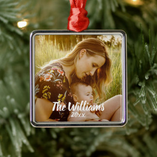 Modern Simple Overlay Gifts Personalized Photo Metal Ornament