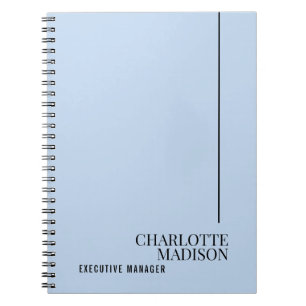 Modern Simple Pale Blue Plain Minimalist Own Name Notebook