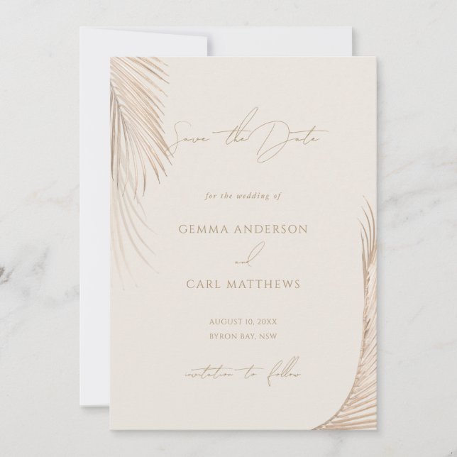 Modern Simple Palm Leaves Save the date Invitation (Front)