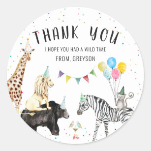 Modern Simple Party Animal Thank You Classic Round Sticker