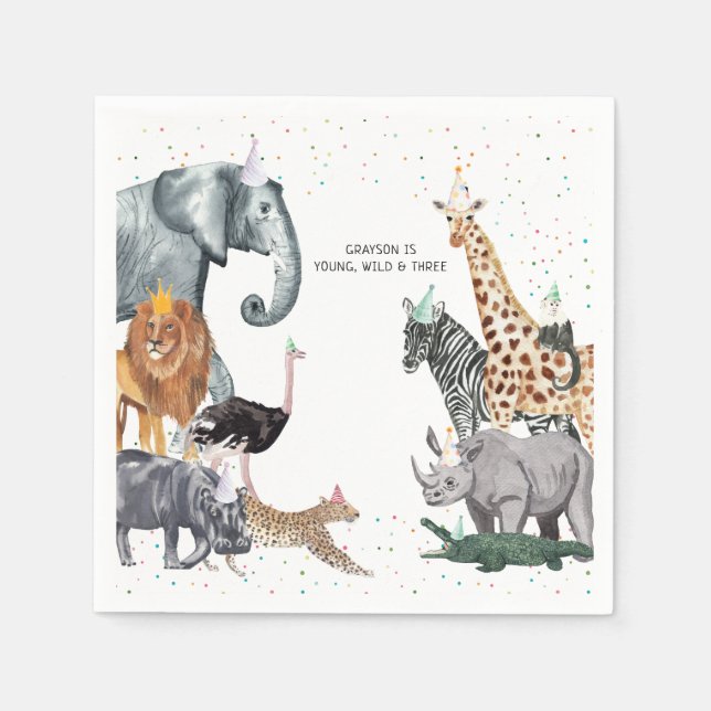 Modern Simple Party Animal Watercolor Napkins (Front)