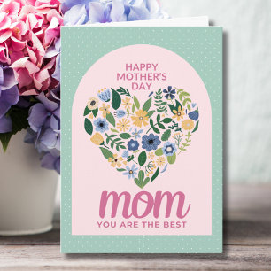 Modern Simple Pastel Floral Heart Best Mum Card