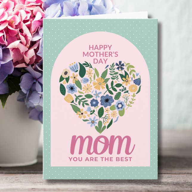 Modern Simple Pastel Floral Heart Best  Mum Card (Creator Uploaded)