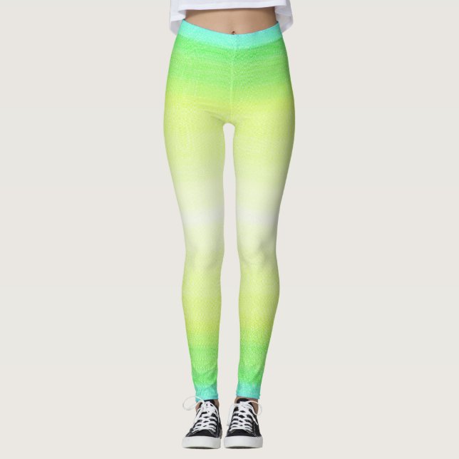 Modern Simple Pastel Green blue Colourful Gradient Leggings (Front)