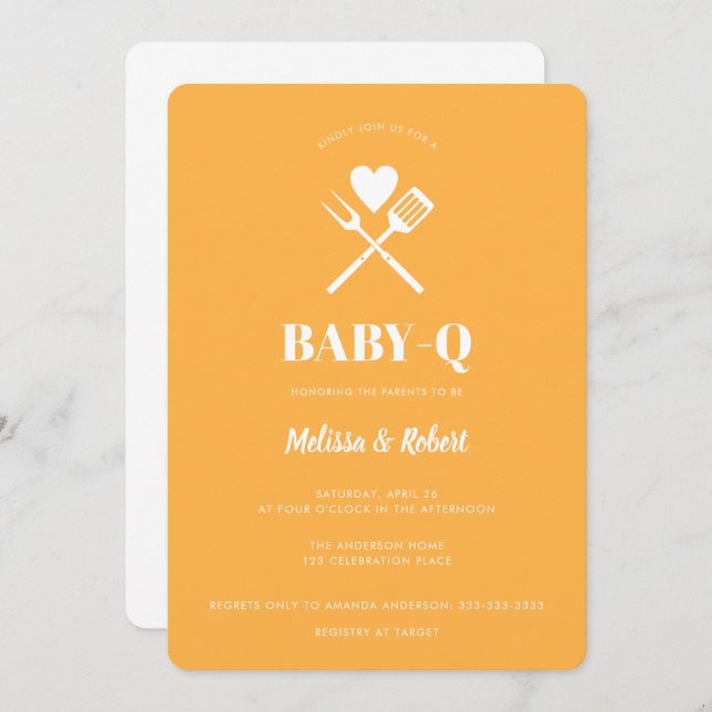 Modern Simple Pastel Orange BBQ Baby Shower Invitation (Front/Back)