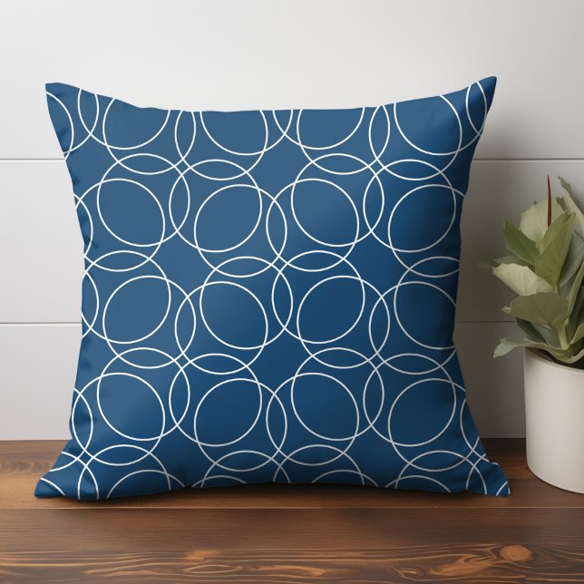 Modern Simple Pattern Cushion (circle pattern throw pillow in dark blue)