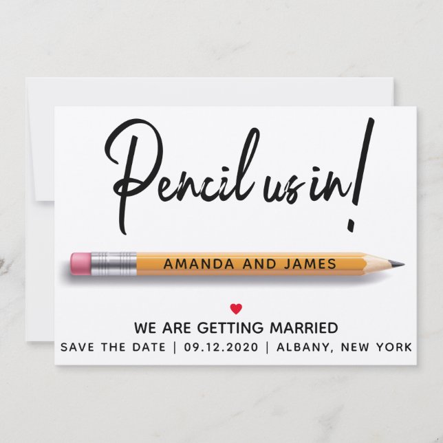 Modern Simple  Pencil Us In  Cardboard Save The Date (Front)