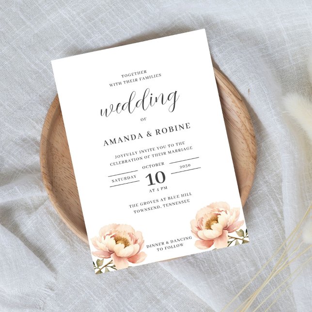 Modern Simple Peony Floral Wedding Invitation (Creator Uploaded)