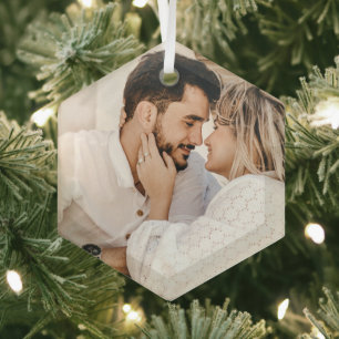 Modern Simple Personalised Custom Couple Photo Glass Tree Decoration
