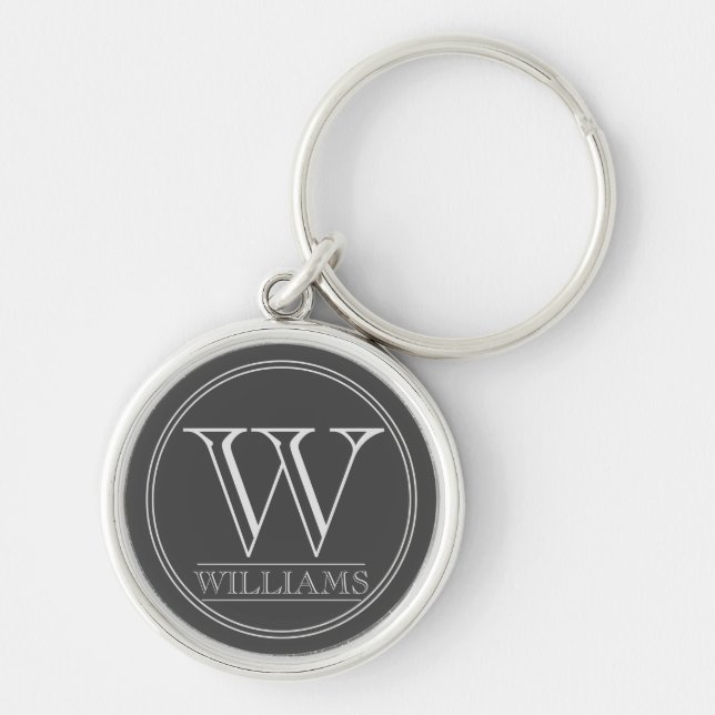 Modern Simple Personalised Initial and Name Grey Key Ring (Front)
