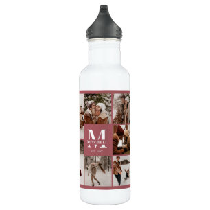 Modern Simple Personalised Monogram Photo Collage 710 Ml Water Bottle
