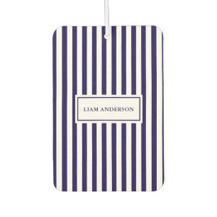 Modern Simple Personalised Navy Vertical Striped Car Air Freshener