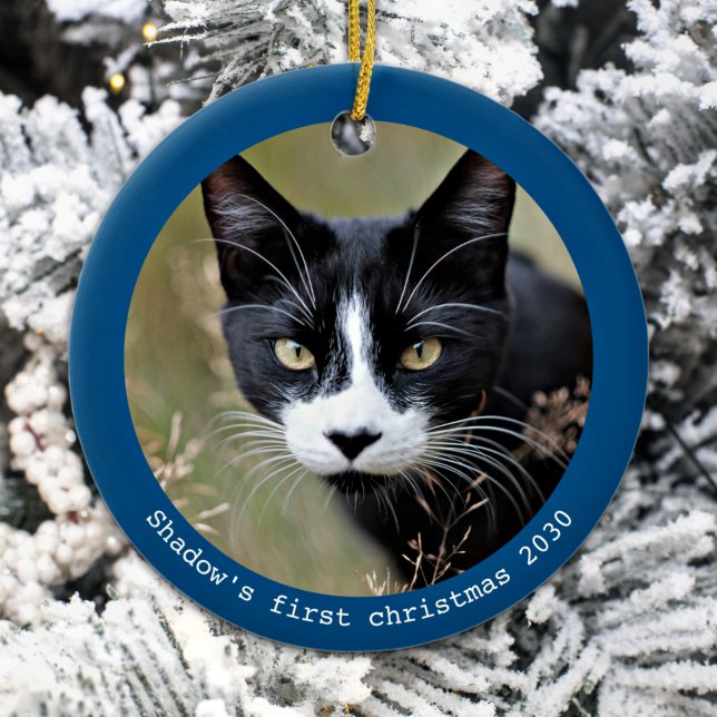Modern Simple Personalised Pet Cat Photo Christmas Ceramic Ornament (Creator Uploaded)