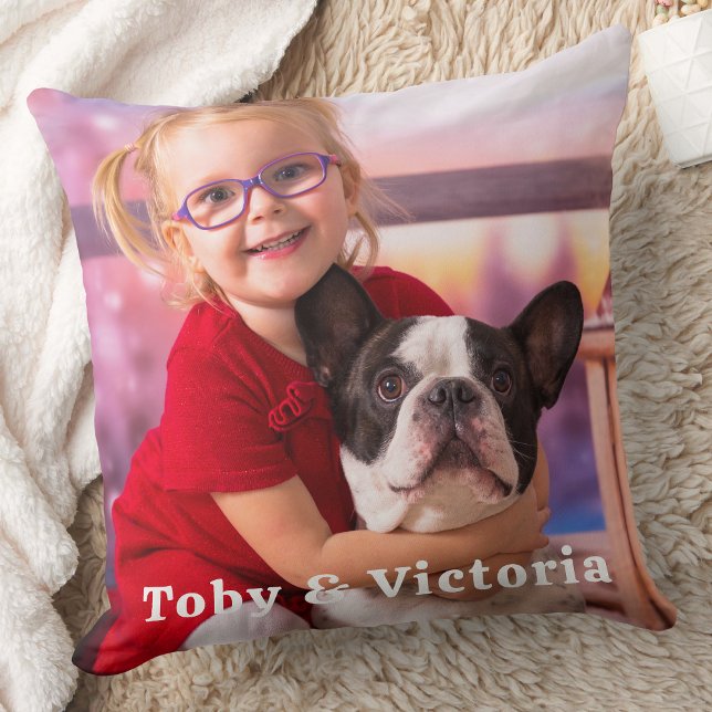 Modern Simple Personalised Pet Dog Kids Photo Cushion (Creator Uploaded)