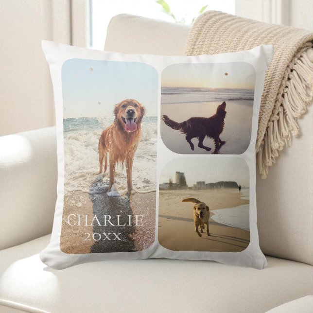 Modern SImple Personalised Pet Photo Collage Cushion (Modern SImple Personalized Pet Photo Collage Throw Pillow)