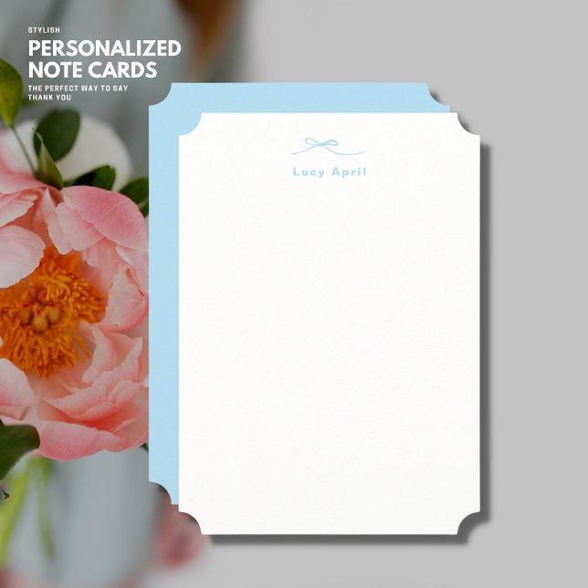 Modern Simple Personalized Blue Note Card with Bow (Creator Uploaded)