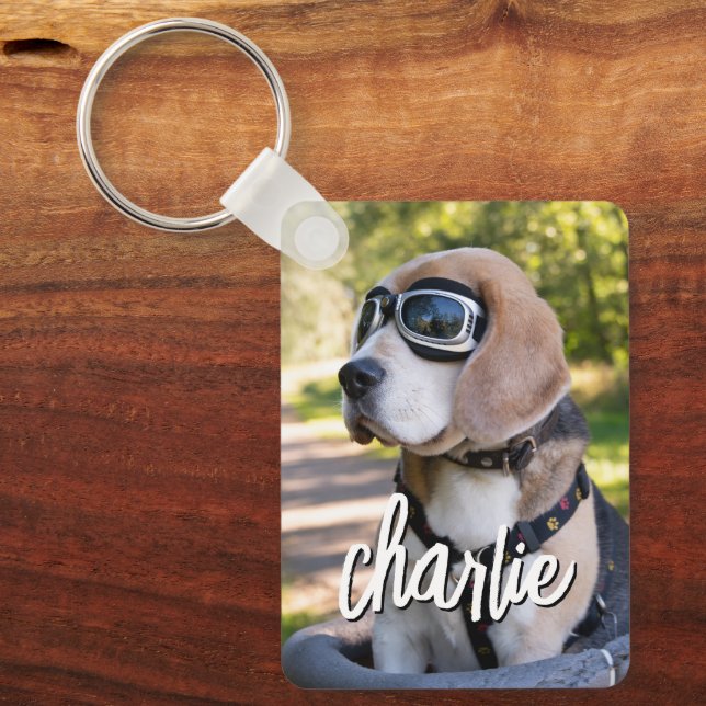 Modern Simple Pet’s Photo Name Key Ring (Front)