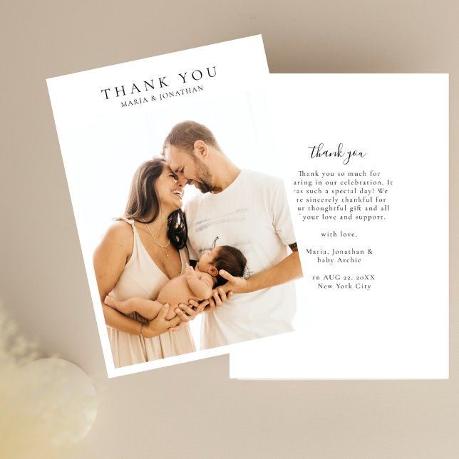 Modern Simple Photo Baby Shower Note Thank You Card (Creator Uploaded)