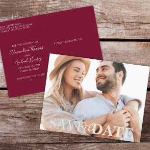 Modern Simple Photo Burgundy Classic Minimalist Announcement Postcard