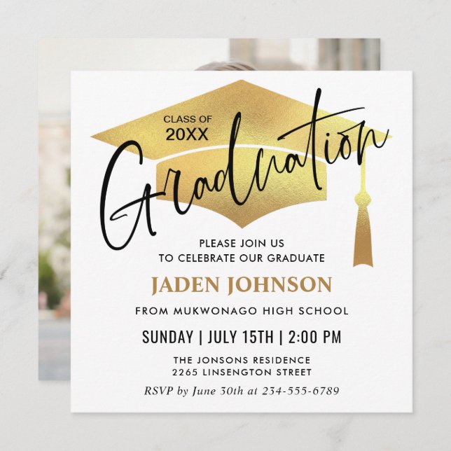 Modern Simple PHOTO Class of 2024 Graduation Party Invitation (Front/Back)